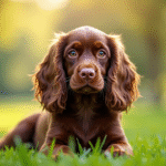 Cocker spaniel americain dans un parc ensoleille