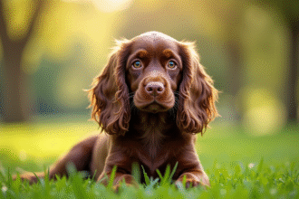 Cocker spaniel americain dans un parc ensoleille