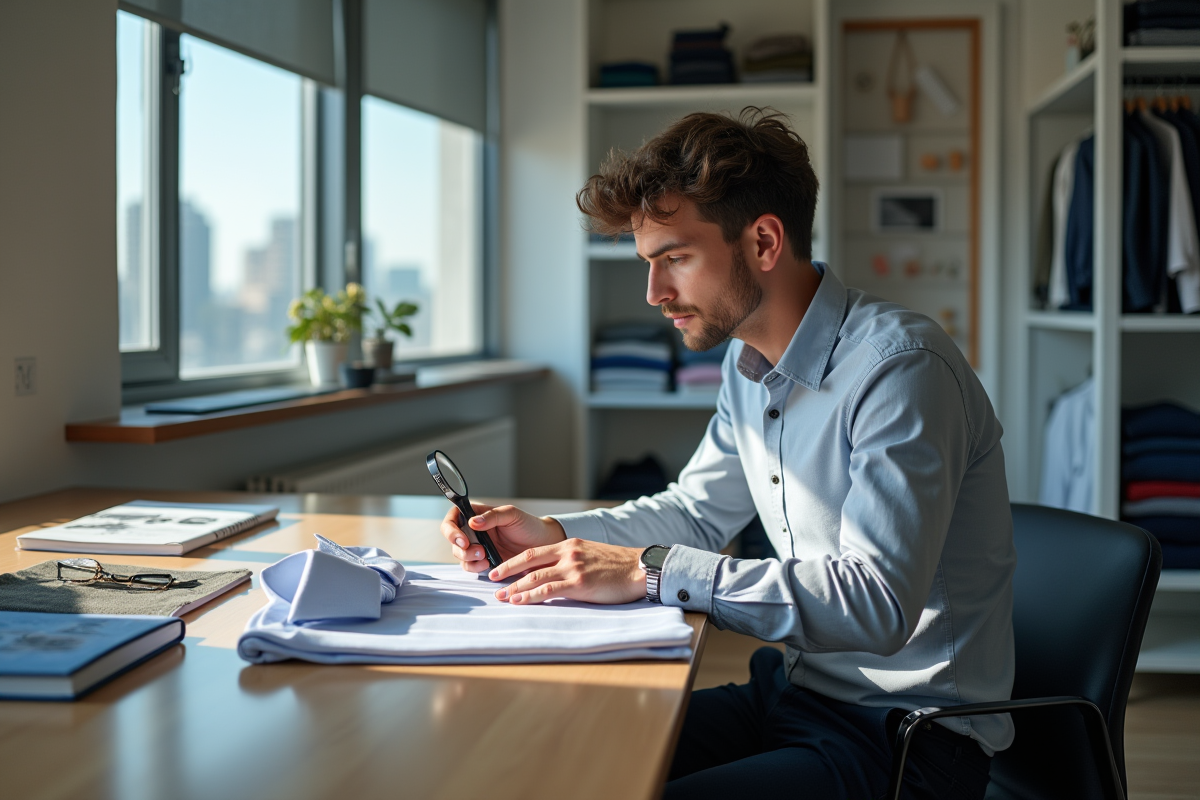 Jeune analyste examinant une chemise en bureau lumineux