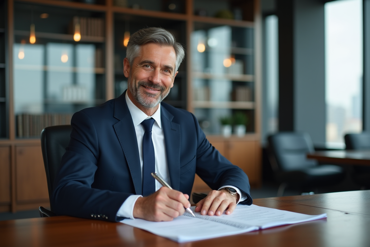 Avocat homme en costume dans son bureau moderne