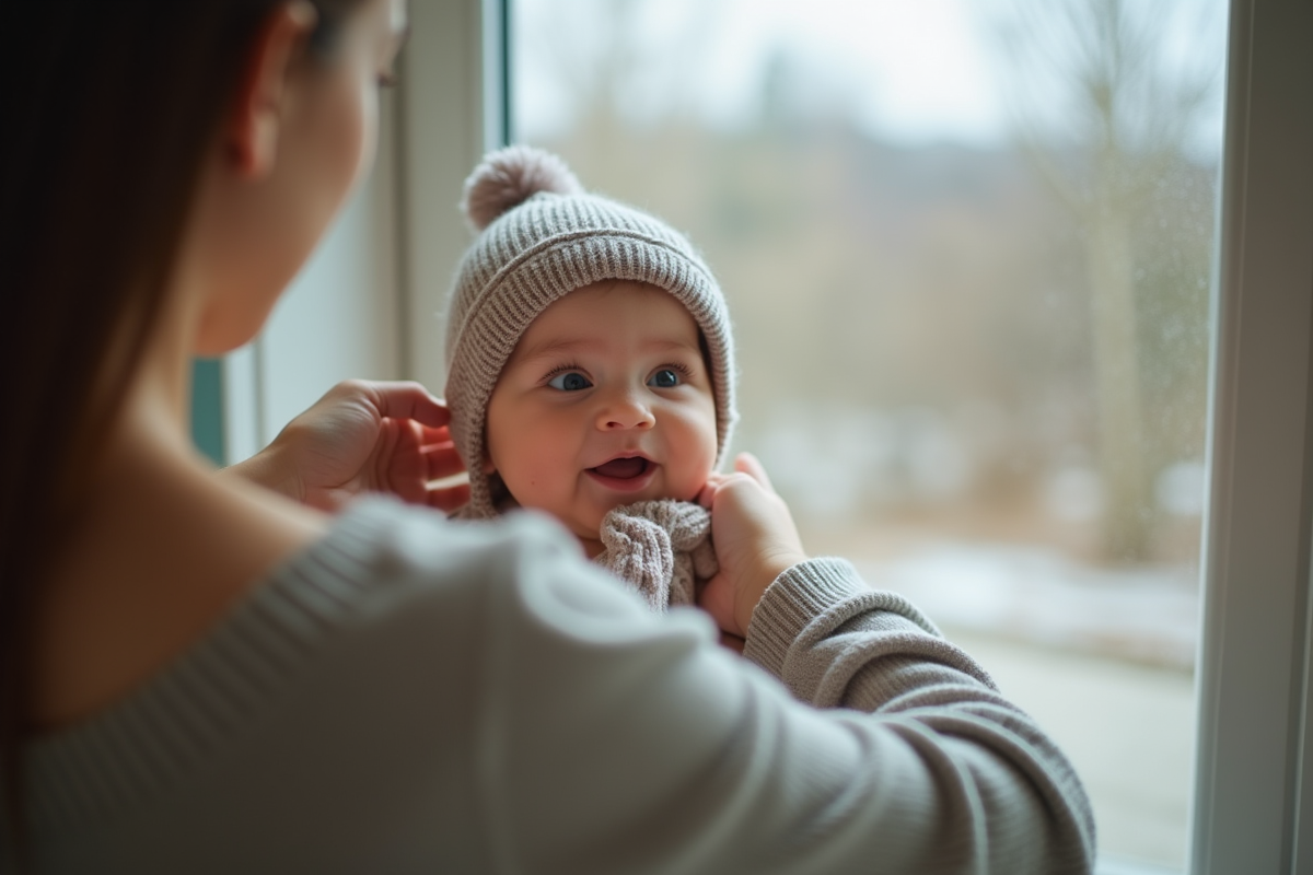 Bébé habillé doucement par un parent près d