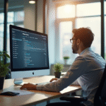 Espace de travail moderne en bureau lumineux