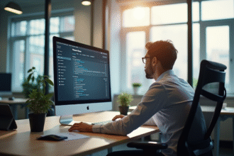 Espace de travail moderne en bureau lumineux