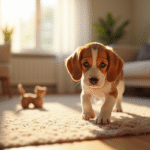 Chiot beagle joueur dans un salon chaleureux