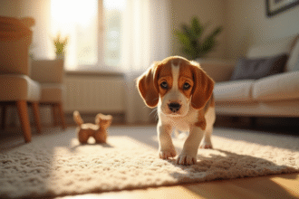 Chiot beagle joueur dans un salon chaleureux