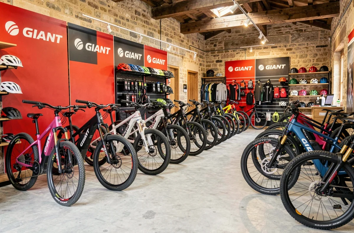 Magasin officiel Giant Cycles Cum's à Marsac-sur-l'Isle avec des vélos électriques exposés