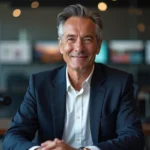 David Doukhan, figure médiatique française, assis dans un studio de radio ou de télévision moderne, portrait éditorial professionnel