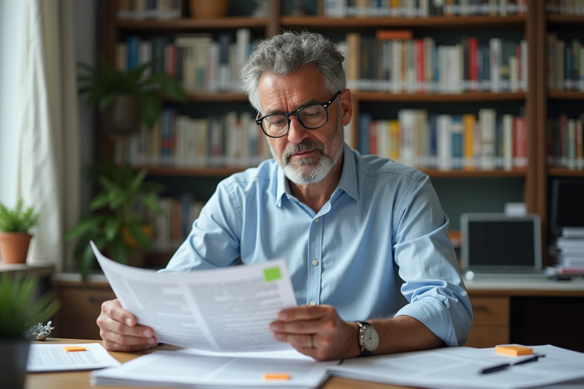 Éditeur de manga examinant des épreuves dans son bureau