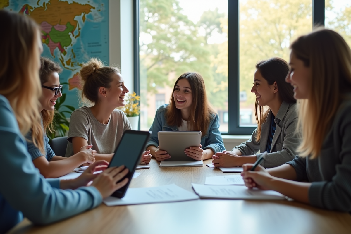 Étudiants discutant autour d
