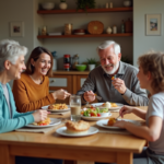 Famille multigenerational partageant un repas convivial