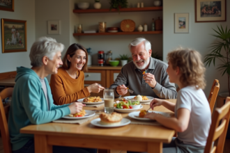 Famille multigenerational partageant un repas convivial