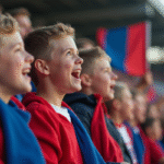 Fans passionnes de rugby dans le stade en journee