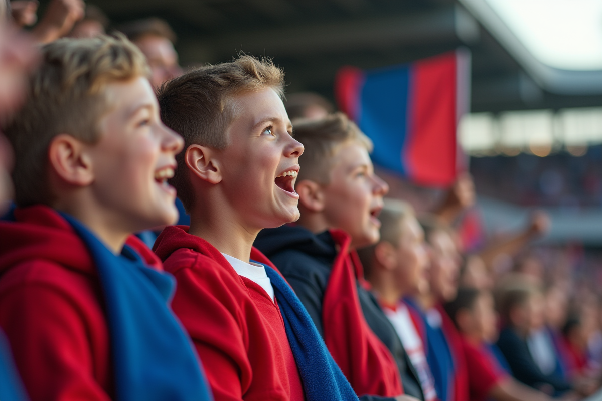 Fans passionnes de rugby dans le stade en journee