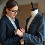 Femme professionnelle inspectant un costume en atelier