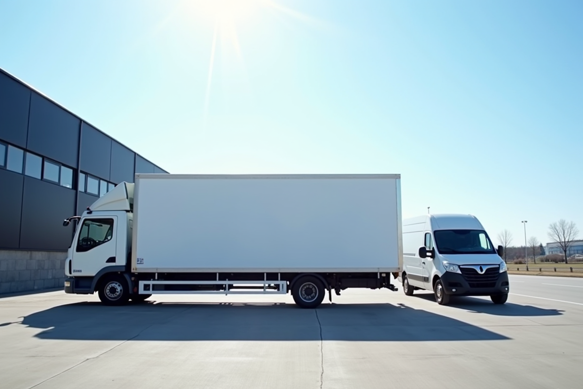 Fourgonnette blanche de 3,5 tonnes dans une zone industrielle
