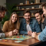 Groupe d'adultes jouant à un jeu de société convivial