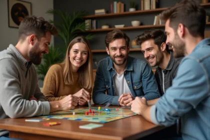 Groupe d'adultes jouant à un jeu de société convivial