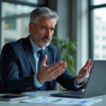 Homme d'âge moyen anxieux devant un graphique immobilier