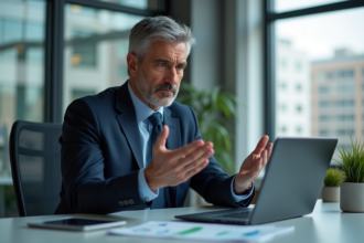 Homme d'âge moyen anxieux devant un graphique immobilier