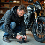 Homme en veste sécuritaire fixant une ancre au sol dans un garage