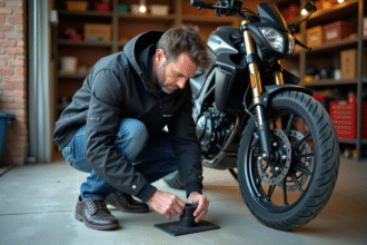 Homme en veste sécuritaire fixant une ancre au sol dans un garage