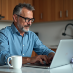 Homme d'âge moyen analysant des graphiques ETF sur son ordinateur