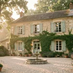 Hôtel de charme en pierre proche du parc d'attractions de Bagatelle, entouré de lavande et d'arbres en été