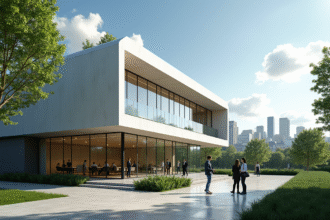 Bureau moderne avec vue sur Paris et verdure