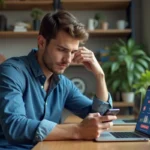 Jeune homme utilisant un smartphone dans un bureau moderne