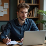 Jeune homme concentré devant son ordinateur au bureau