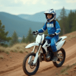 Jeune garçon en équipement motocross avec vélo 125cc