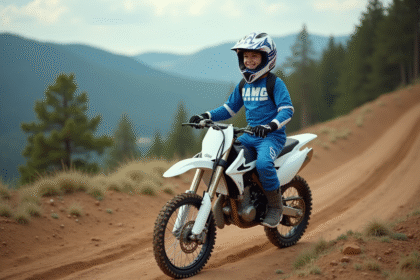Jeune garçon en équipement motocross avec vélo 125cc