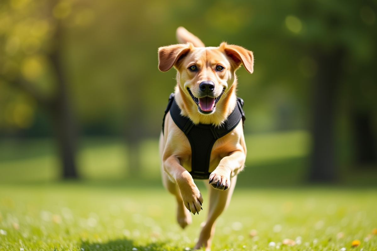 Labrador courant en plein air dans un parc ensoleille