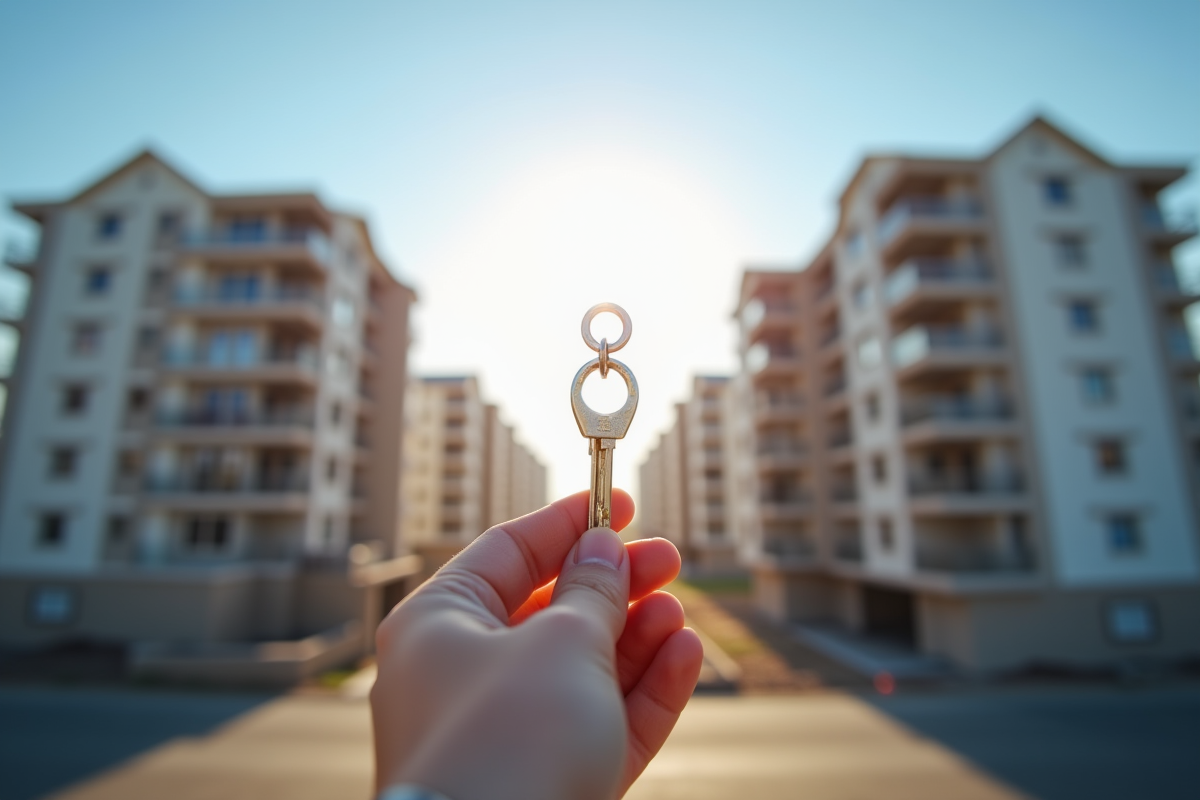 Main tenant une clé avec maison en vue d