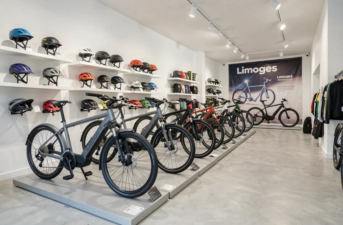 Showroom Mondo Vélo à Limoges avec une sélection de vélos électriques urbains