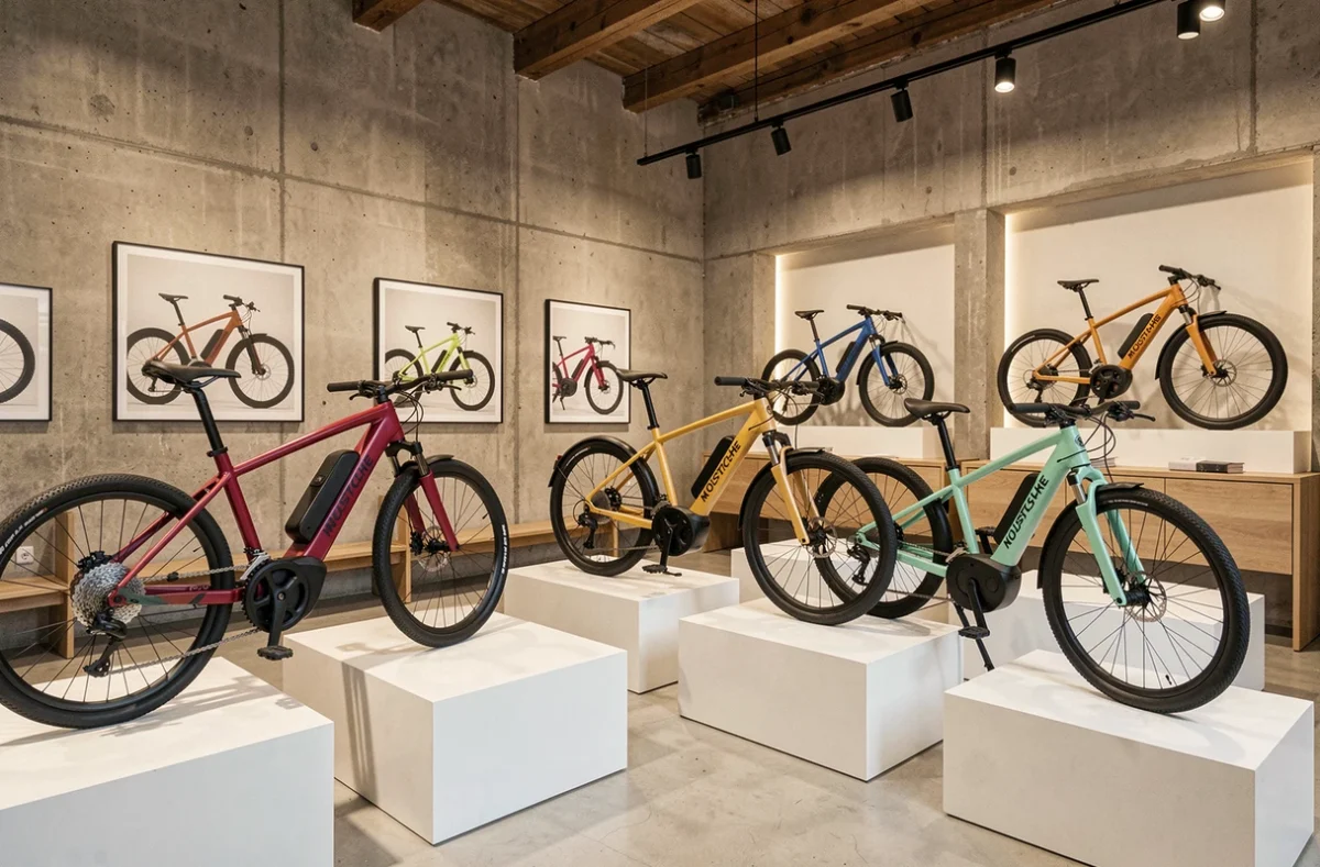 Showroom premium Moustache Bikes Store à Bordeaux avec des vélos électriques haut de gamme exposés