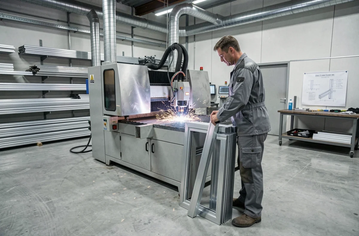 Un technicien d'Ouest Métal opère une machine de découpe plasma dans un atelier de fabrication métallique moderne dans le Finistère