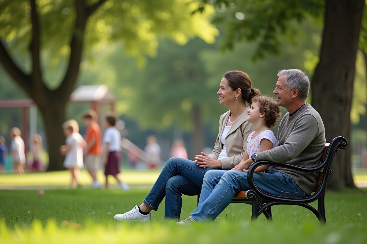 Parents observant leurs enfants jouer dans un parc