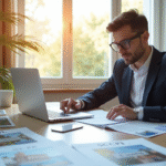 Personne bien habillee travaillant sur un bureau lumineux