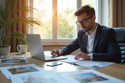Personne bien habillee travaillant sur un bureau lumineux