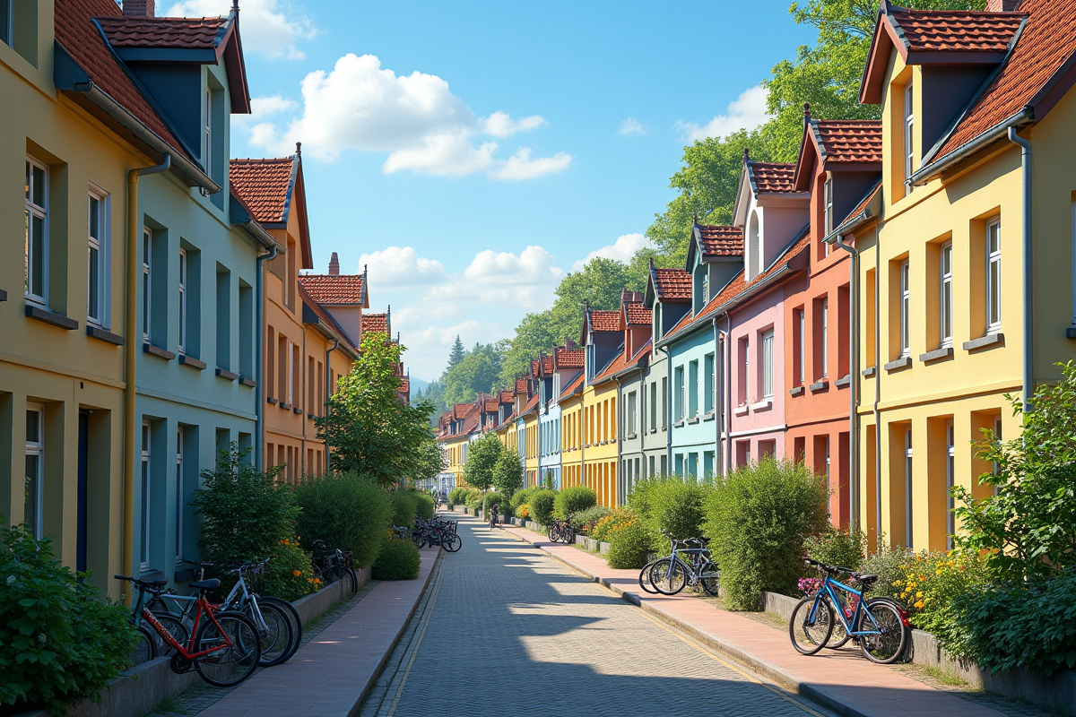 Bâtiments résidentiels colorés dans un quartier paisible en France