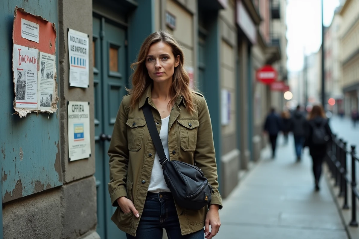 Femme journaliste sur le terrain en milieu urbain, illustrant l'engagement de terrain de Rachel Garrat-Valcarcel