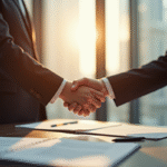 Poignée de main entre avocat et client dans un bureau