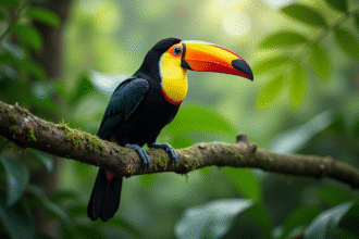 Toucan coloré perché dans la forêt tropicale